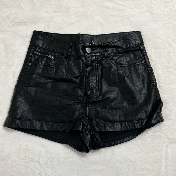 Black High Waisted Faux Leather Shorts - Picture 3 of 3